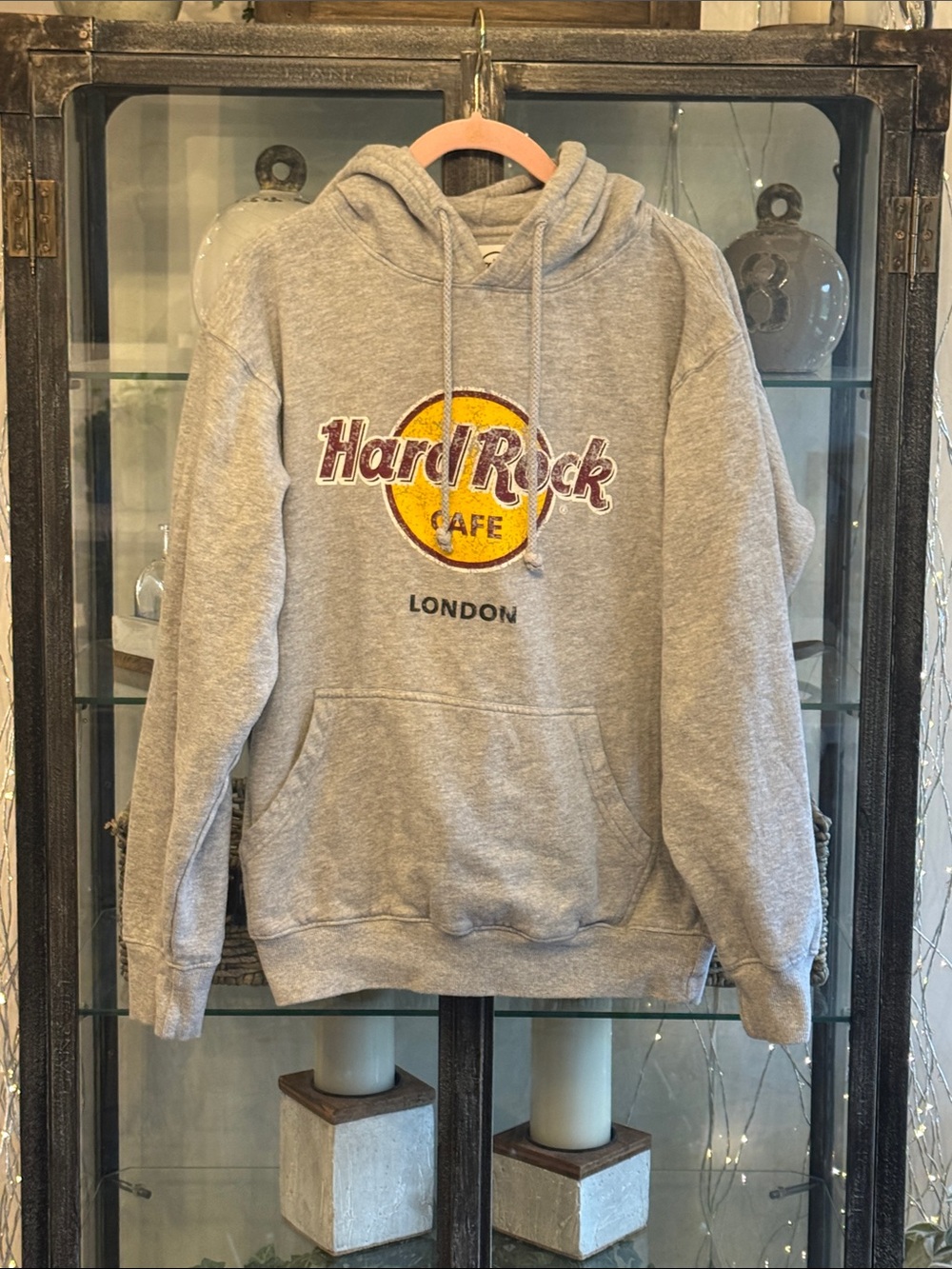 Hard Rock Cafe Gray London Hoodie with Yellow Logo